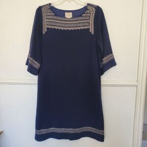 Anthropologie Dress Edme & Esyllte Sweater Size L Navy Blue Embroidered Lined